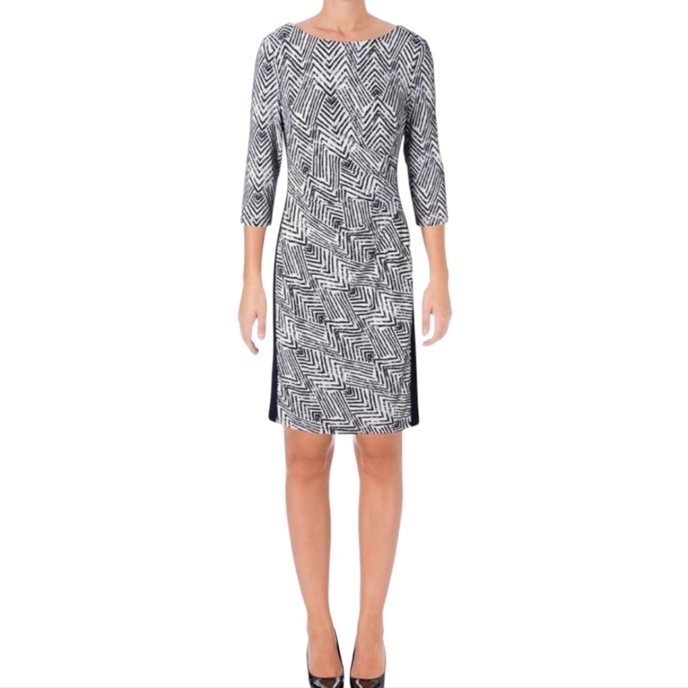 Lauren Ralph Lauren Chevron-Print Sheath Dress Dark Blue Sz 10 Career Church